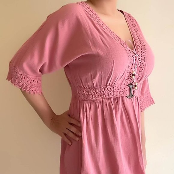 Women's Mini Dress Beachwear Casual Beach Robes Summer Dress Rose OS - Picture 8 of 11